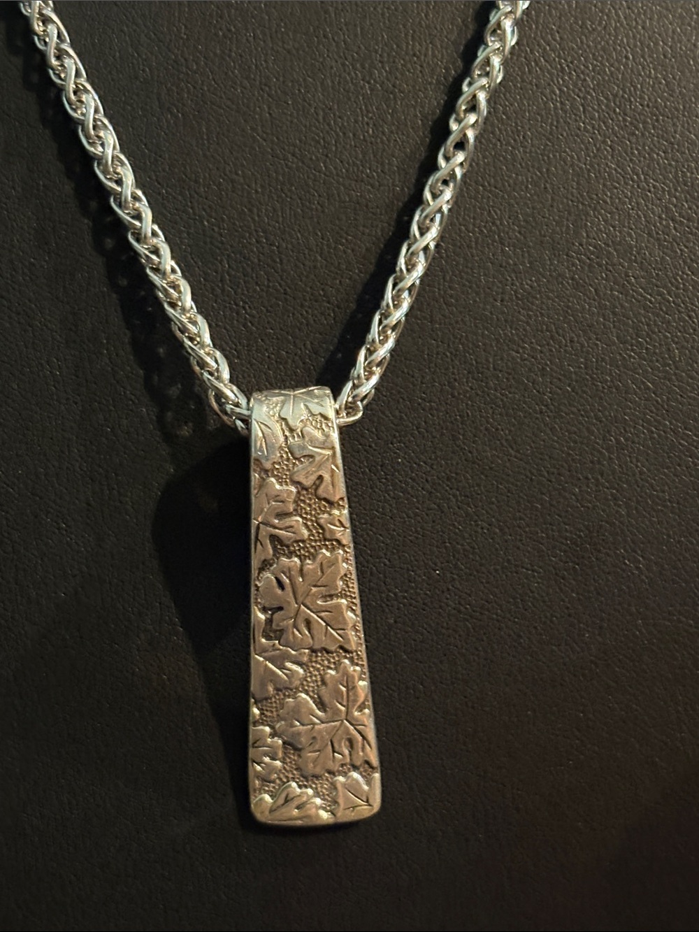 Artisan designed Oak Leaf pendant on braided chain